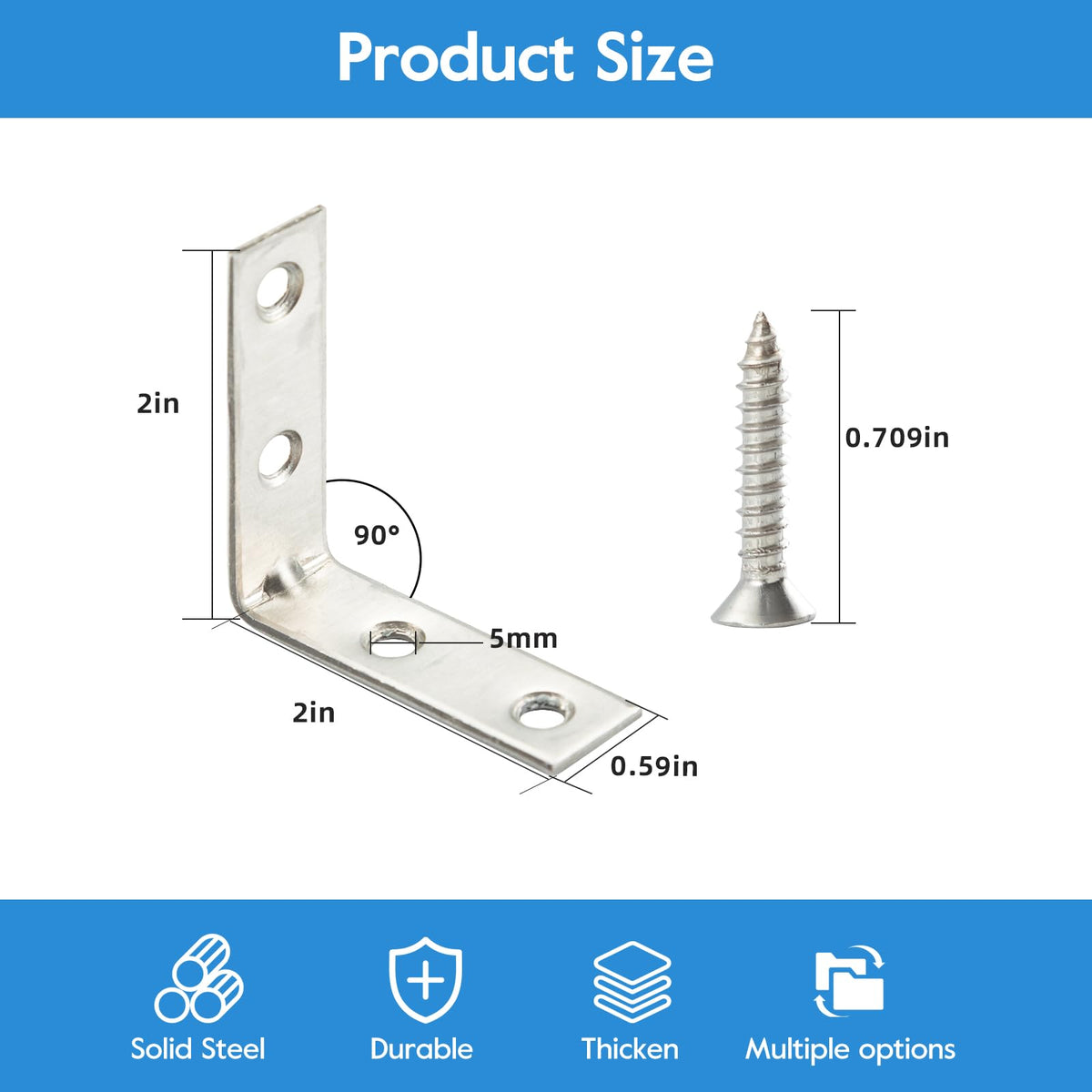 HOME MASTER HARDWARE 2 inch L Bracket Corner Brace Sets, Stainless Steel Corner Bracket, Joint Right Angle Brackets with Screws for Shelves Wood Furniture Frame(20 Pack)
