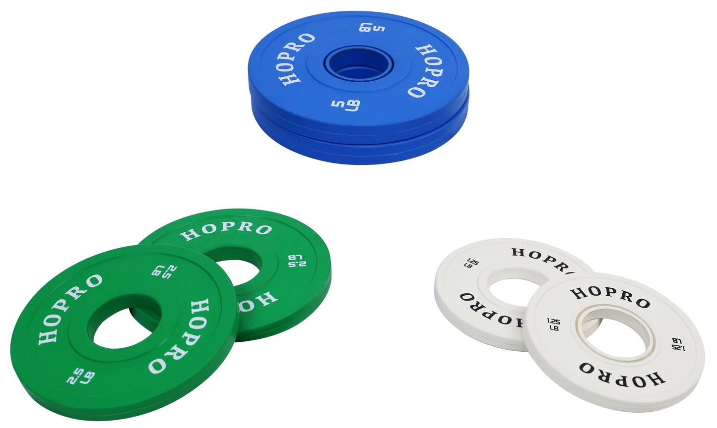 HoPro Olympic Fractional Plates Change Plates Pair of Each 1/4, 1/2, 3/4, 1, 1.25, 2.5 and 5LB Weights, White (HP-C125P)
