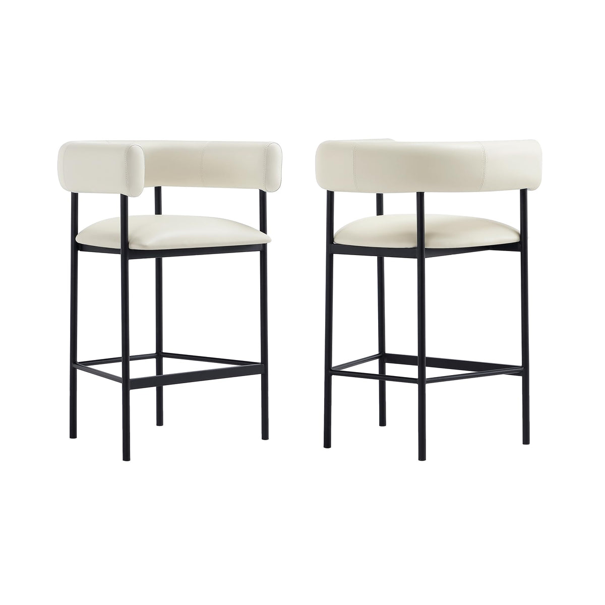 Manhattan Comfort Onda Counter Height Stools for Kitchen and Dining Room, Upholstered in Vegan Leather, Island Chairs with Metal Frame, Wraparound Design, Fully Assembled Furniture, Ivory