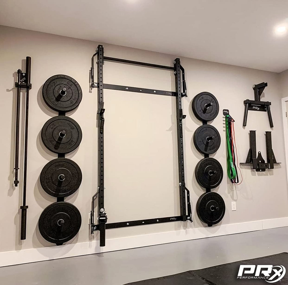 PRx Performance Wall Mounted Spotter Arm Storage - Fits 5/8" & 1" Holes - Steel Weight Catches for 2x3 & 3x3 Squat Rack - Space-Saving Home Garage Gym Equipment - Accessories for Men - USA Made- Black