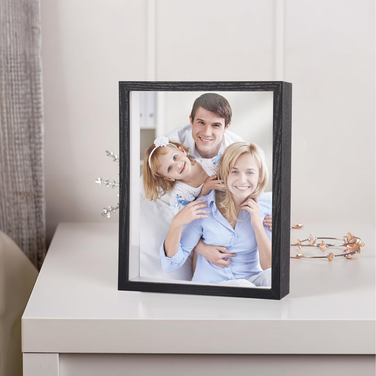 Shadow Box Frame 8x10 - 3 Pack Wood Deep Shadowbox with Glass Shadow Boxes Display Cases Suitable for Photos, Dried Flowers, Handicrafts Picture Frames for Wall (Black)