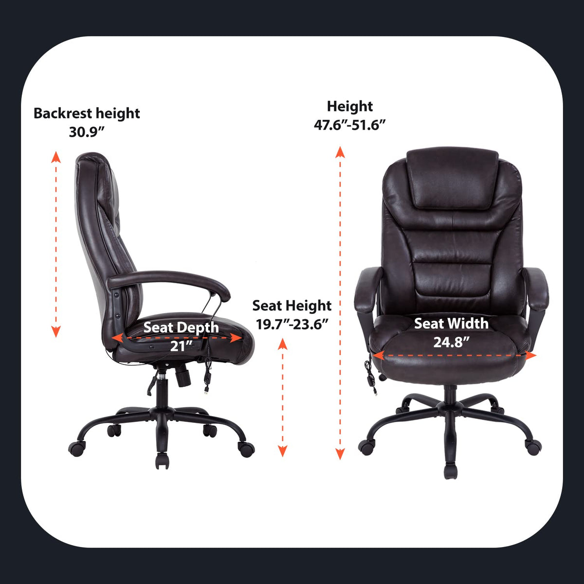 Office Chair Big and Tall 500lbs Ergonomic Computer Chair High Back PU Leather Wide Seat Desk Chair with Lumbar Support Arms Executive Task Chair for Hone Office,Brown