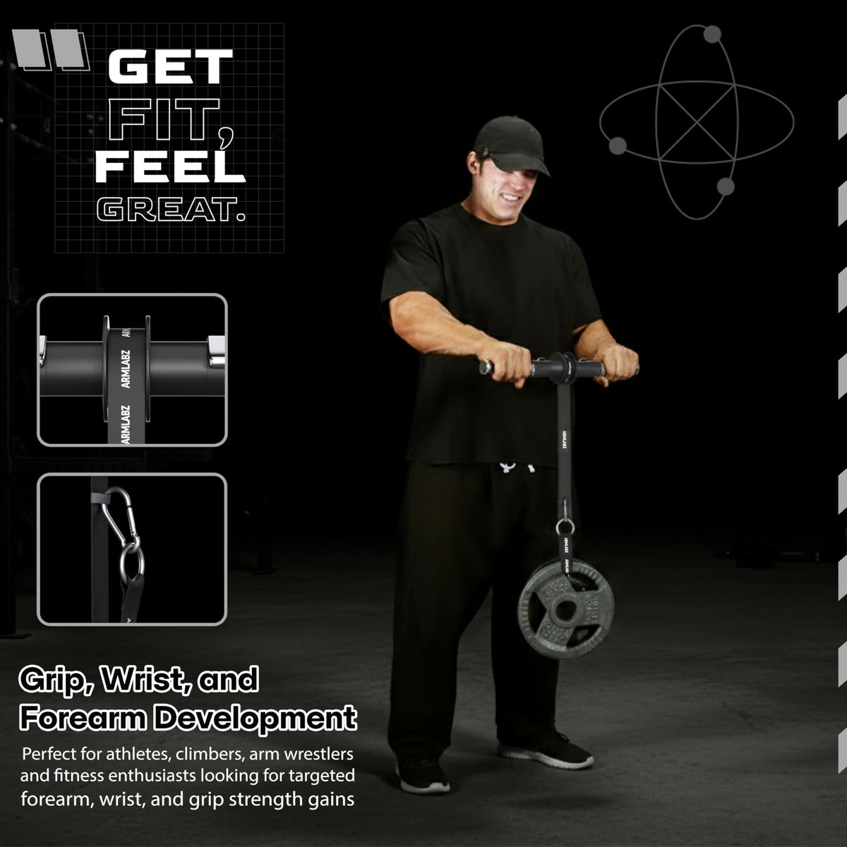 ArmLabz Forearm Roller 3.0 Premium Wrist Roller and Forearm Strengthener, Grip Strength Trainer and Hand Exerciser, Quick Reset, One Arm Use, Metal Core, Heavy-Duty Strap