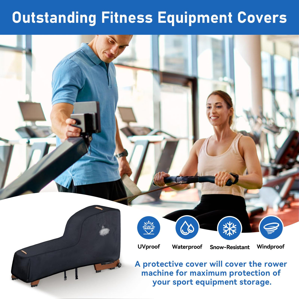 Rowing Machine Cover,420D Heavy Duty Rower Outdoor Covers,Outdoor Protective Cover for Concept 2 Fitness Equipment,with Waterproof Strip,Windproof Buckle,2 Handles,Accessories Fit for Concept 2 Rower