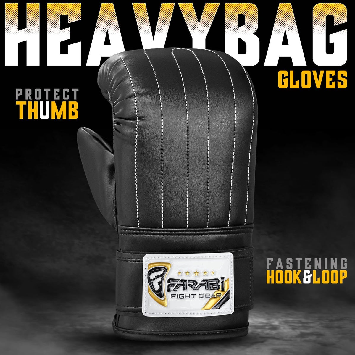 Farabi Sports Punching Bag Gloves - Heavy Bag Mitts for Men and Women - Boxing, MMA, Muay Thai, Kickboxing, Sparring, Focus Pads (Black, M)