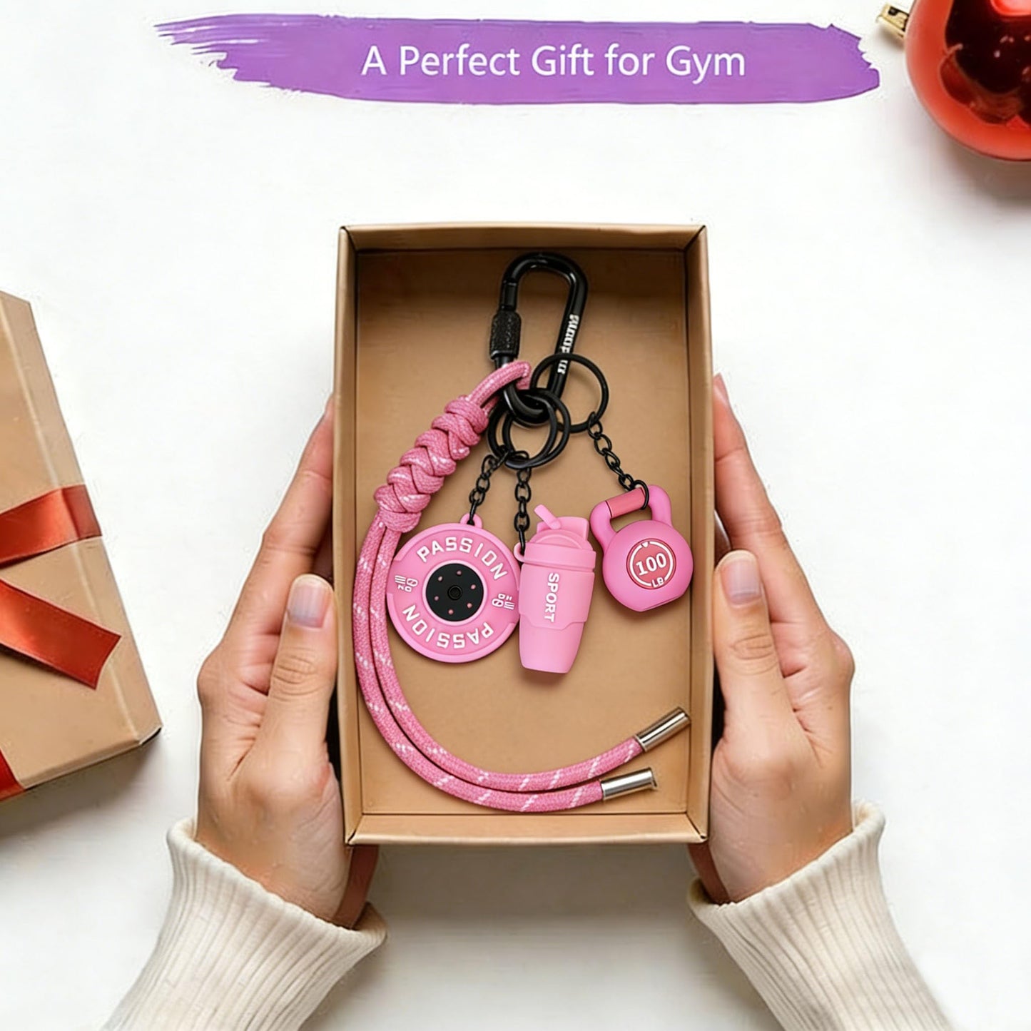XVWXVW Dumbbell & Weights Keychain, Bags Charms Gift for fitness Women and Men, Cute Mini Car Key Chains Accessories for Gym,Keychain Wristlet Fitness Gift (Pink)
