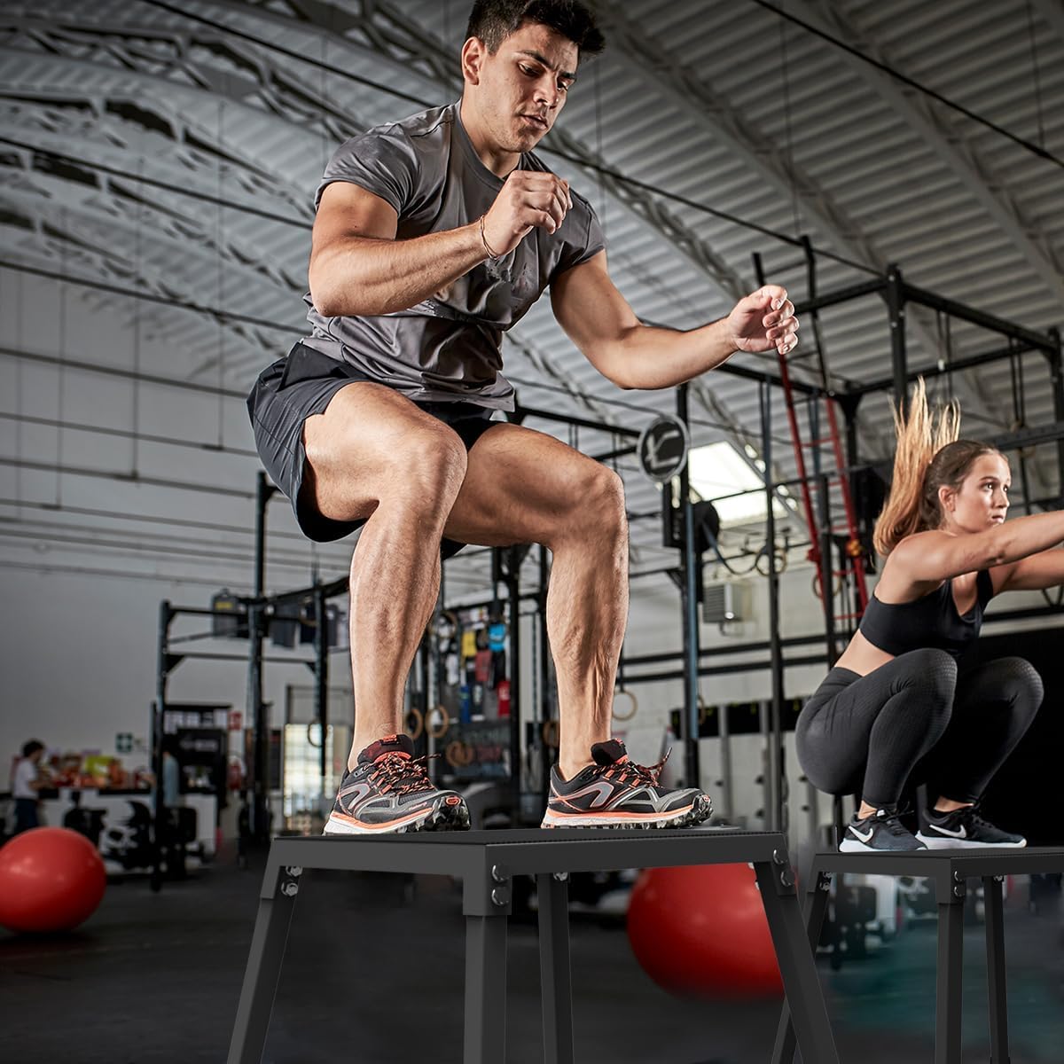 Garvee 18 Inch Steel Plyo Box for Exercise, Plyometric Jumping Box Metal Exercise Step Up Box with Anti-Slip Surface for Home Gym Training,Single and Set,Black