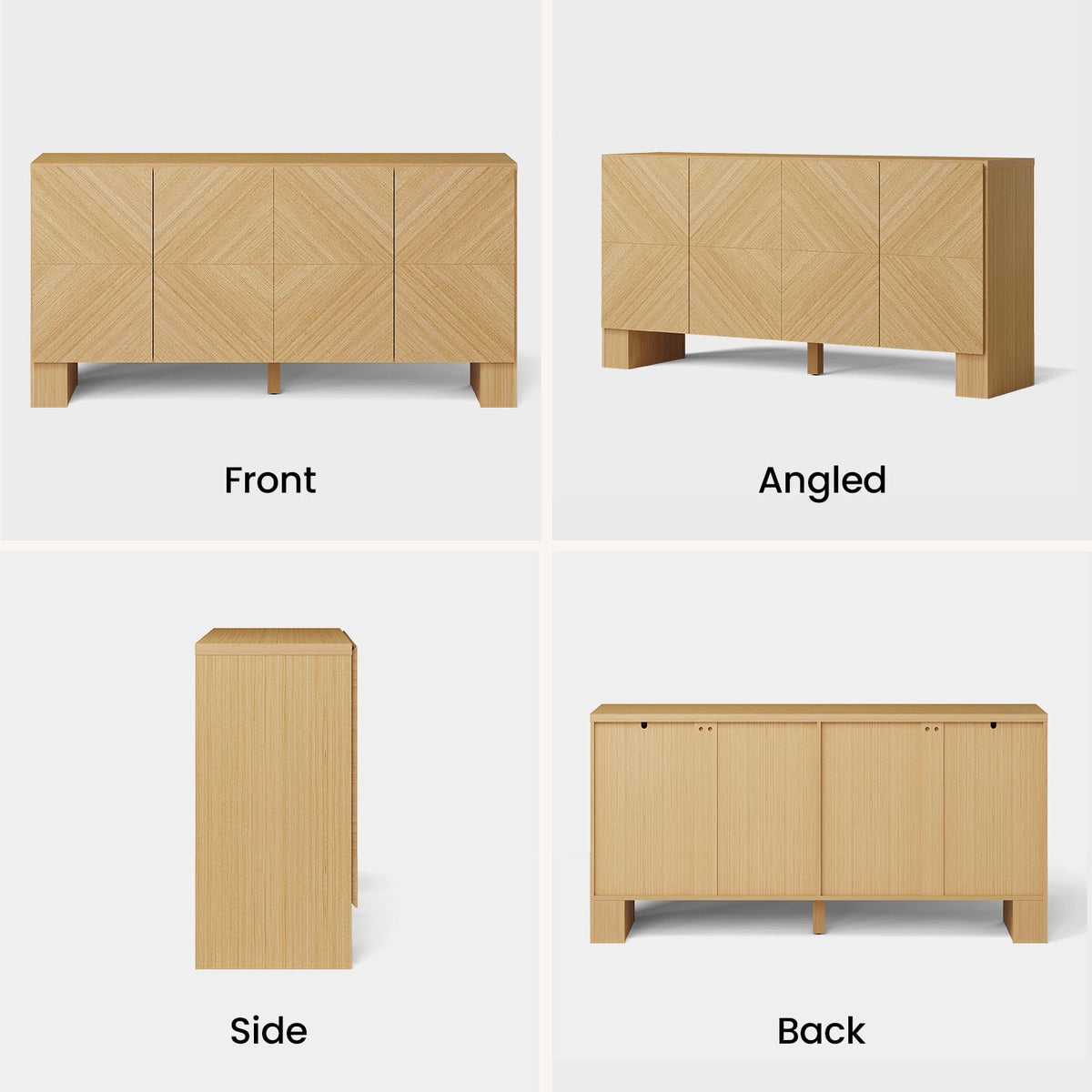 ModernMate 63" Sideboard Buffet Cabinet with Storage, Wood Storage Cabinet with 4 Doors, Large Credenza Sideboard with Adjustable Shelve, Buffet Table for Kitchen, Dining Room, Hallway, Natural Oak