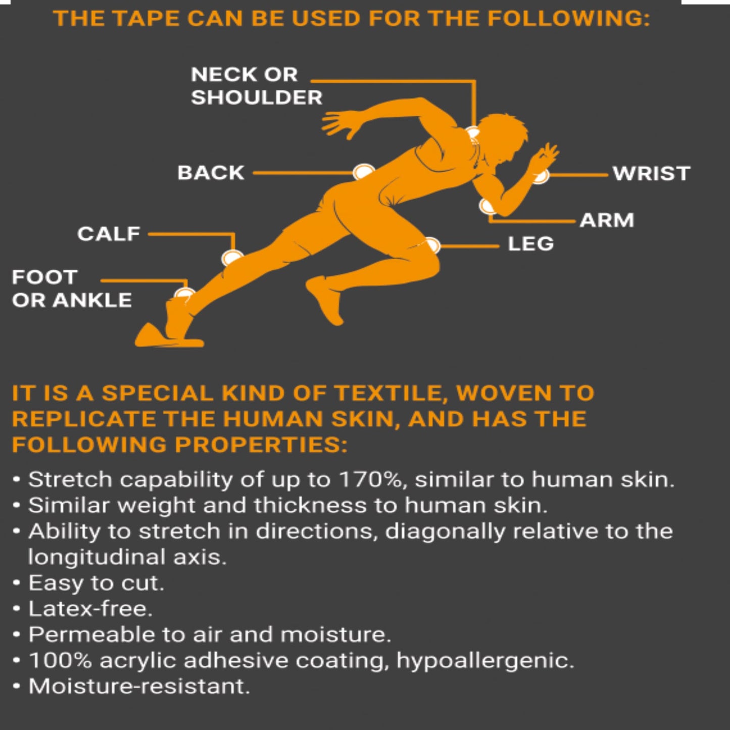 JB Tape Kinesiology Tape – 80 Precut 10-Inch Strips – Black – Elastic, Latex-Free, Water Resistant – Athletic Muscle & Joint Support – 4 Rolls