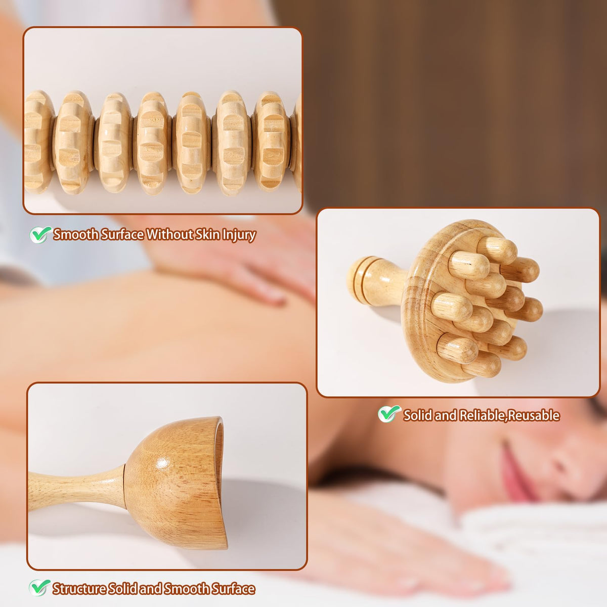 KQXTOKTY Wood Therapy Tools for Body Shaping,8 in 1 Wood Therapy Massage Tools,Wooden Gua Sha Tools,Lymphatic Drainage Massager,Maderoterapia kit,Wooden Massager Roller Rope for Body Shaping, Beige