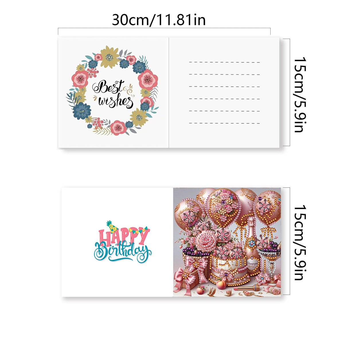 JBTM24 8 Pack 5D DIY Diamond Painting Cards Kit, Diamond Art Birthday Holiday Greeting Card, Art Crafts Kit Creative Gift with Envelope, Card Making Kits for Adults, Birthday