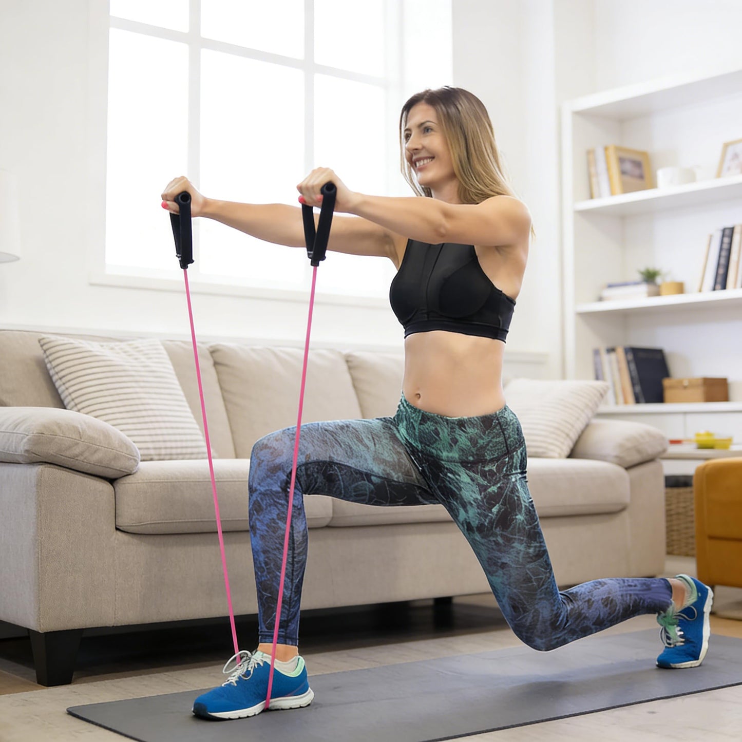 RitFit Single Resistance Exercise Band with Comfortable Handles - Ideal for Physical Therapy, Strength Training, Muscle Toning - Foam Padding Door Anchor and Starter Guide Included (Purple(15-20lbs))