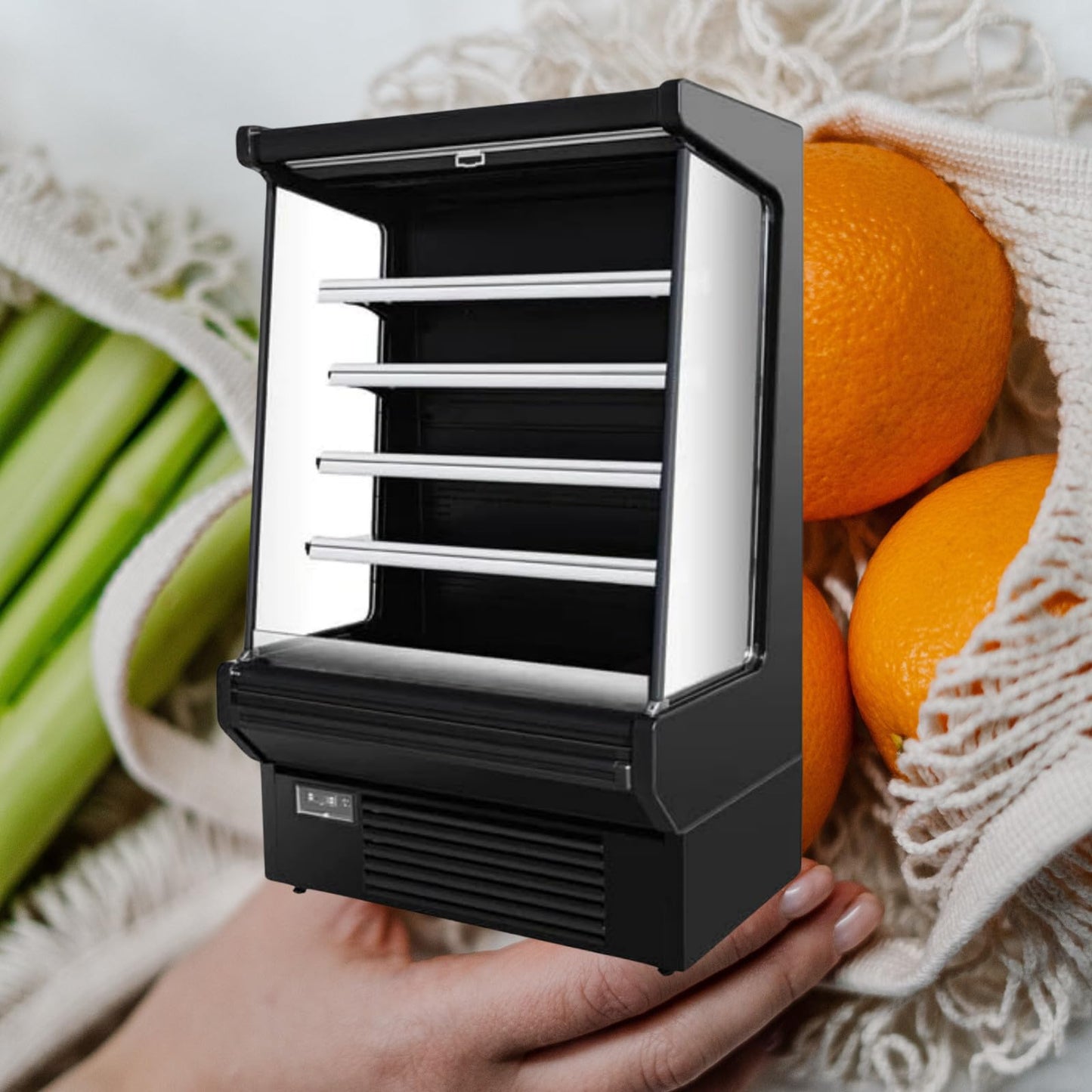 FRICOOL 52" Display Refrigerators Open Air Food Refrigerated Display Case for Commercial Bakery Pastry Refrigerated Upright Display Cooler Case for Stores, Supermarkets, Bar, Shops, 36~41℉, Black