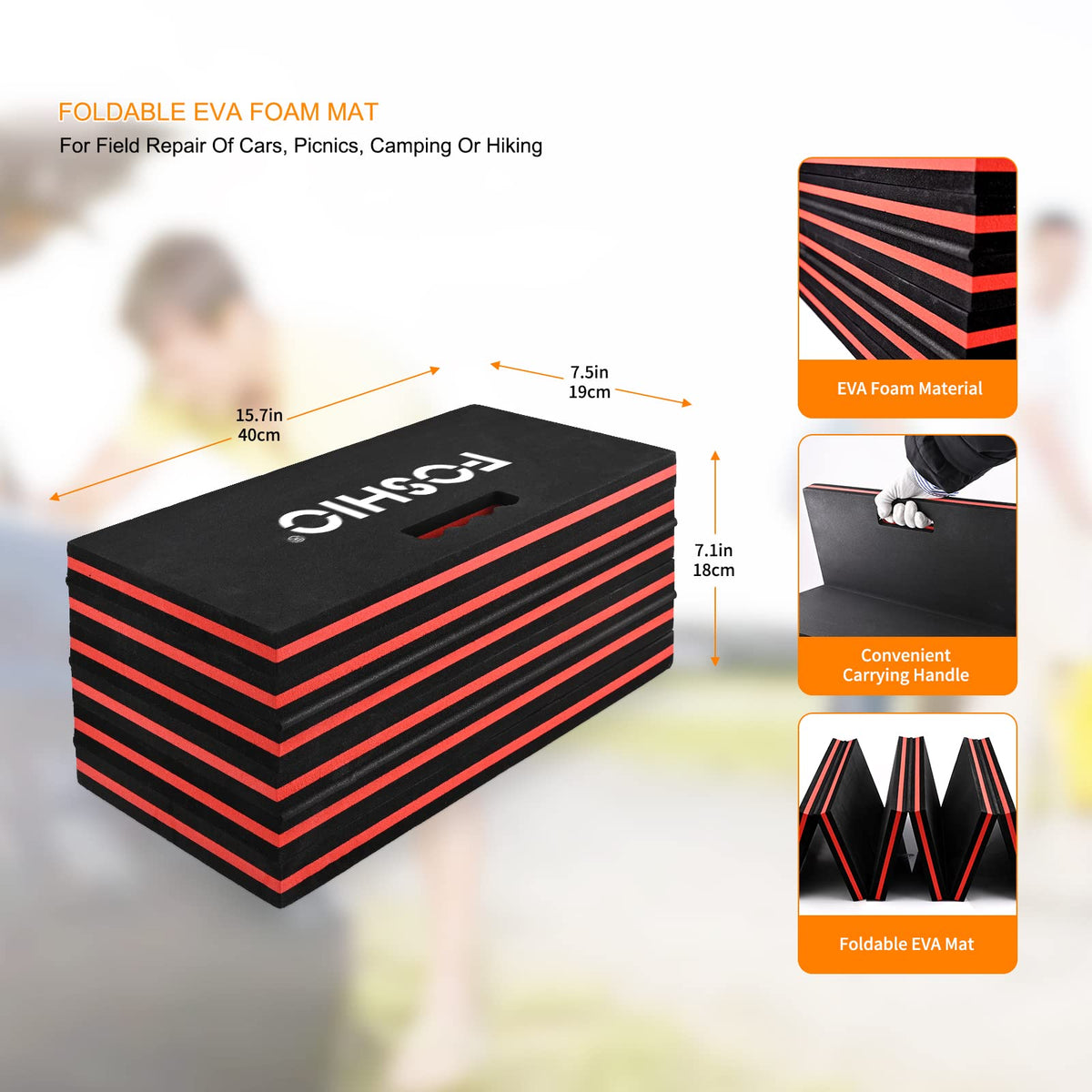 FOSHIO Foldable EVA Mat With Carrying Handles for Working Under Car, Kneeling, Garage, Picnicking, Gardening, Foam Sleeping for Camping, Home Gym (Red)