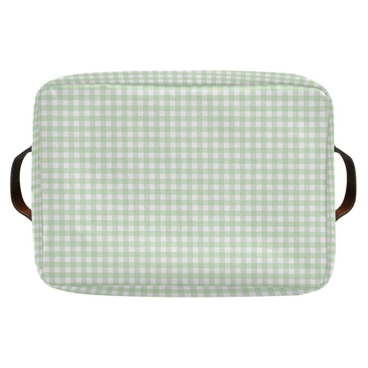 JUZIHAI Green Gingham Checkered Storage Basket, Collapsible Canvas Storage Organizer Bins with Handles for Toys Clothes Closet Shelves Nursery Office, 14.2x10.2x8.3 in