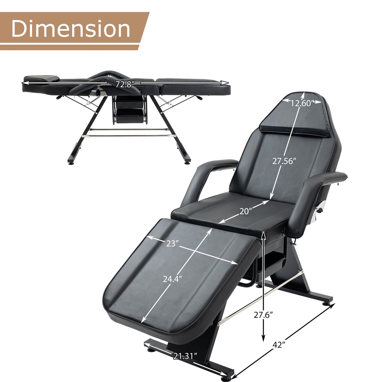 Massage Salon Tattoo Chair with Two Trays Esthetician Bed with Hydraulic Stool,Multi Purpose 3 Section Facial Bed Table, Adjustable Beauty Barber Spa Beauty Equipment, Black