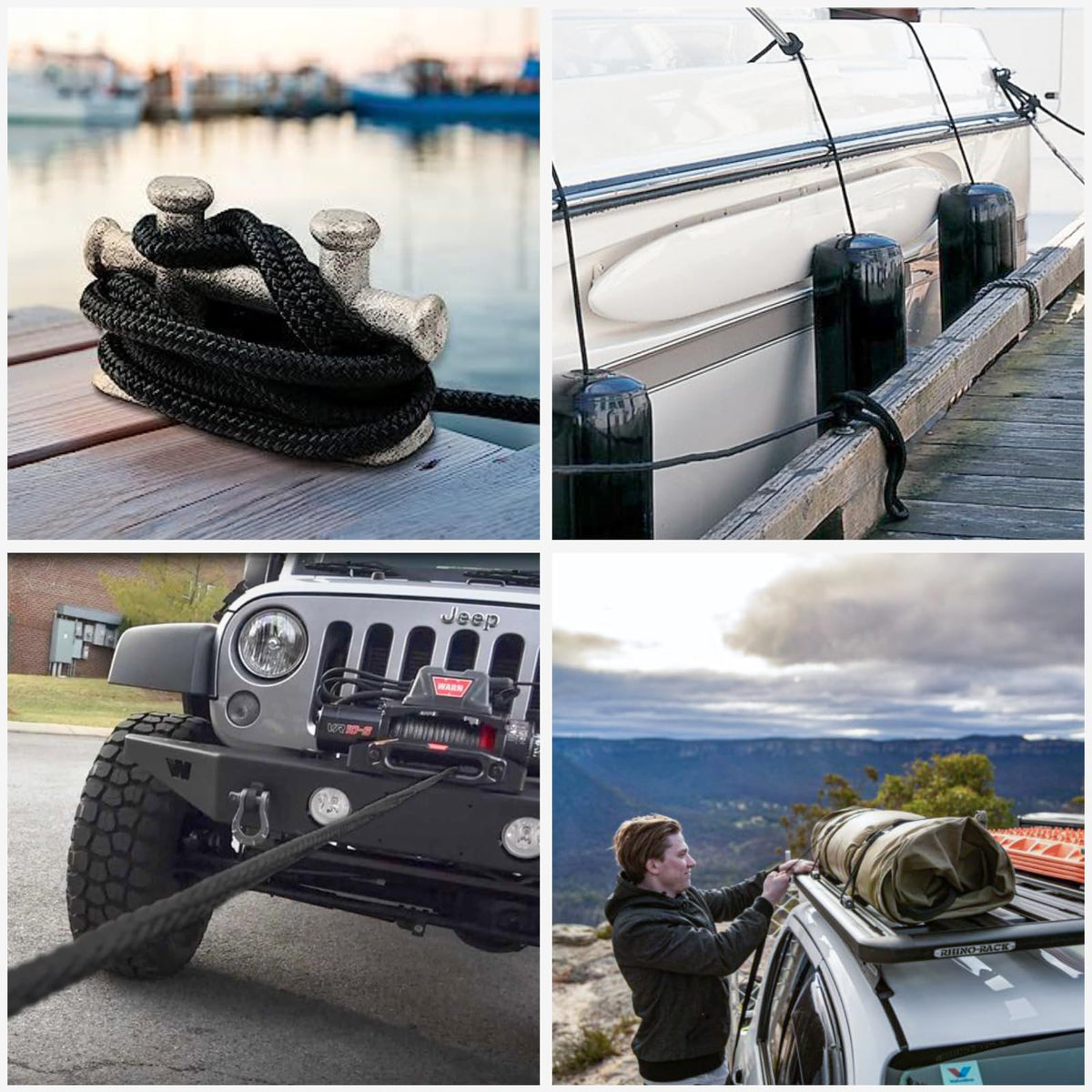 Boat Dock Lines Marine Rope - 1/2" x 15ft with Pre-Spliced 12" Loop Double Braided Nylon Ropes Bumper Tie Mooring Line for Boats Docking Pontoon Boating Accessories - 4 Pack Black