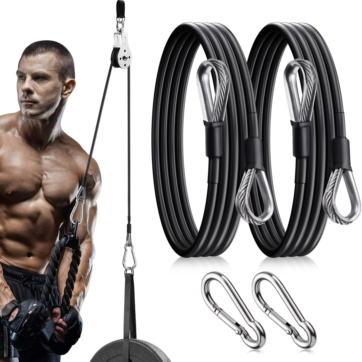 TOBWOLF 2PCS 39" Gym Extension Cable, Fitness Cable Extension Compatible with Bowflex Home Gym Accessories, Replacement Gym Cables Machine Extension for LAT/Tricep Pull Down & Leg Extensions Machine