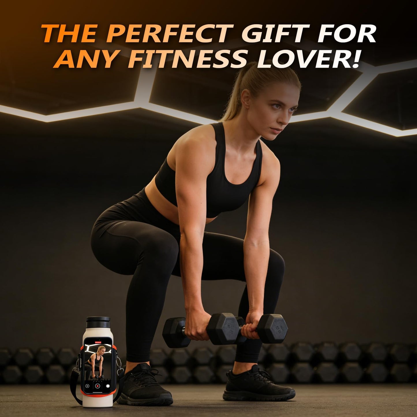 Magnetic Gym Water Bottle Bag(Max 32OZ) & Holder with Magnetic Phone Pocket, Keys & Bluetooth Earphone Storage, Gym Accessories Organizer with Card & Cash Pocket