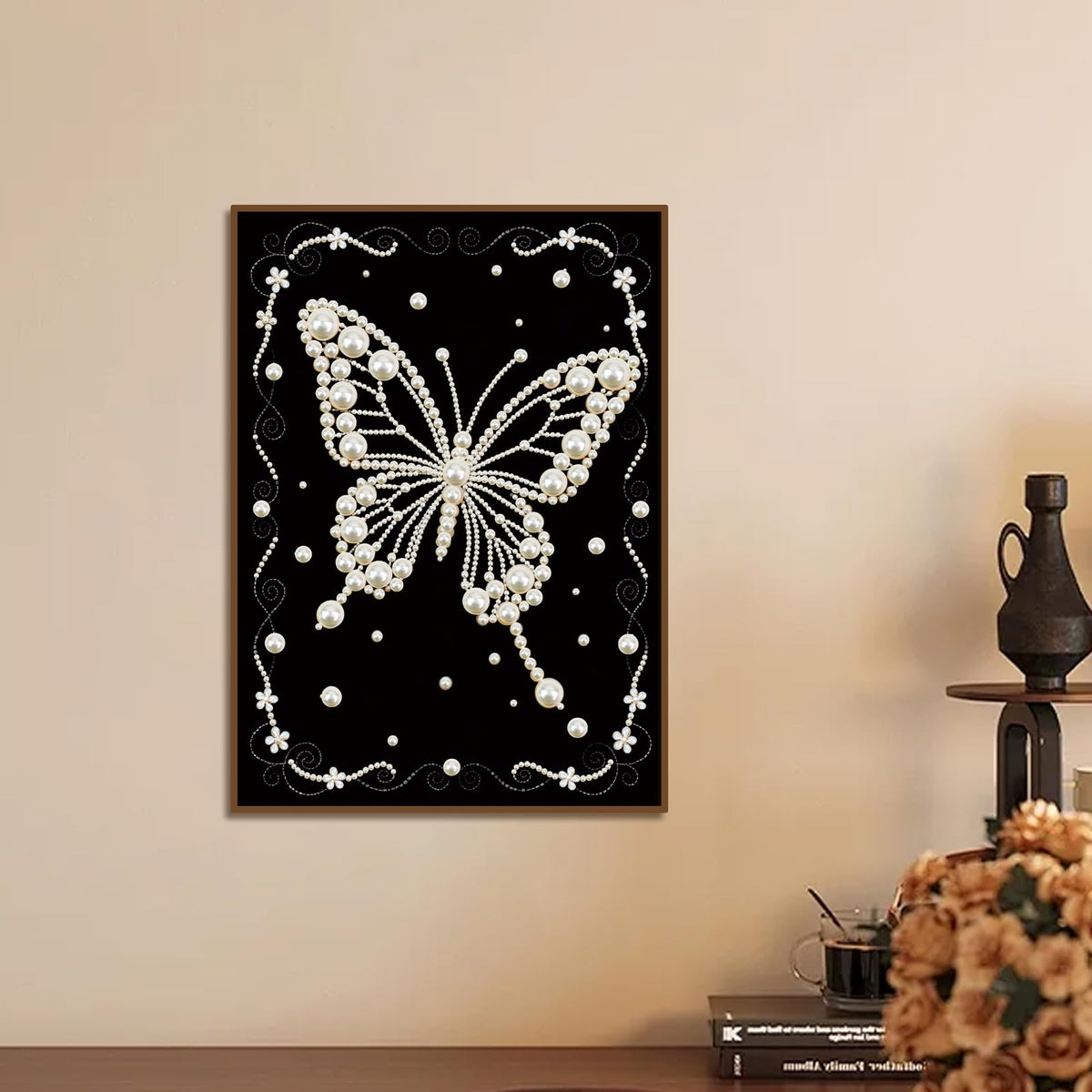 MVVMTOP Pearl Diamond Painting Kits for Adults Beginners, 5D DIY Butterfly Diamond Art with Half Round Pearl Drills and Crystal Rhinestones, Sparkling Diamond Dots Craft for Home Wall Decor