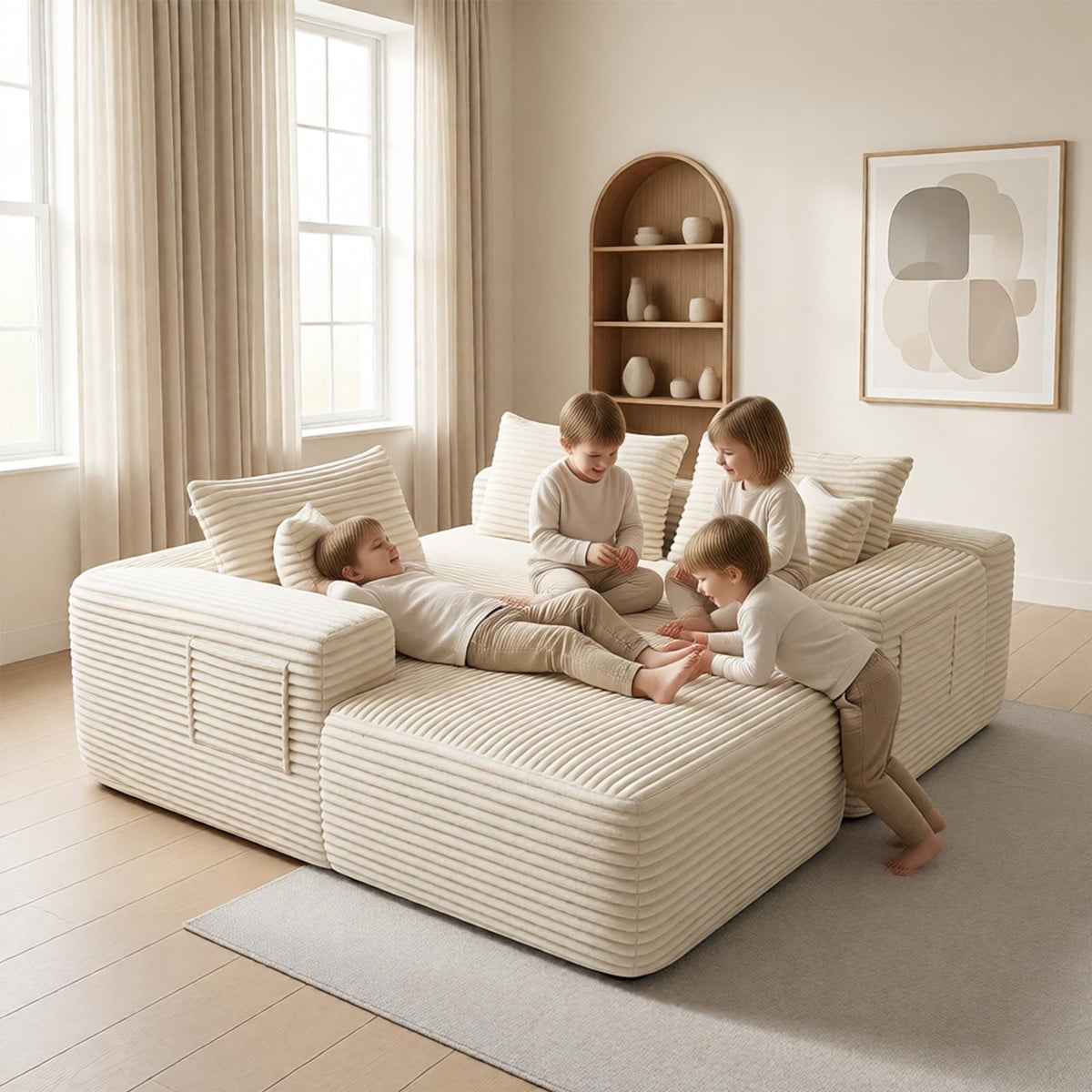 EVLIQUIL L-Shaped Modular Sectional Sofa 103.5" Beige - No Assembly Couch for Living Room, High Resilience Sponge & Spring Support
