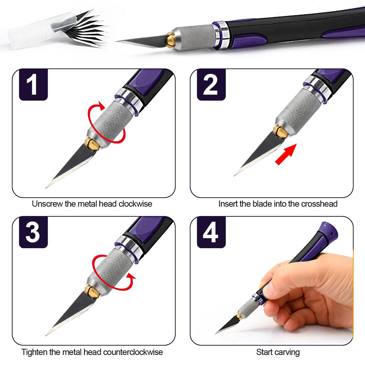 EHDIS Precision Hobby Knife Set Utility Craft Knife Kit with 10PCS Blades for Art, Working-Stencil, Scoring, Scrapbooking, Architecture Modeling, Crafting, Precision Knife (Purple)