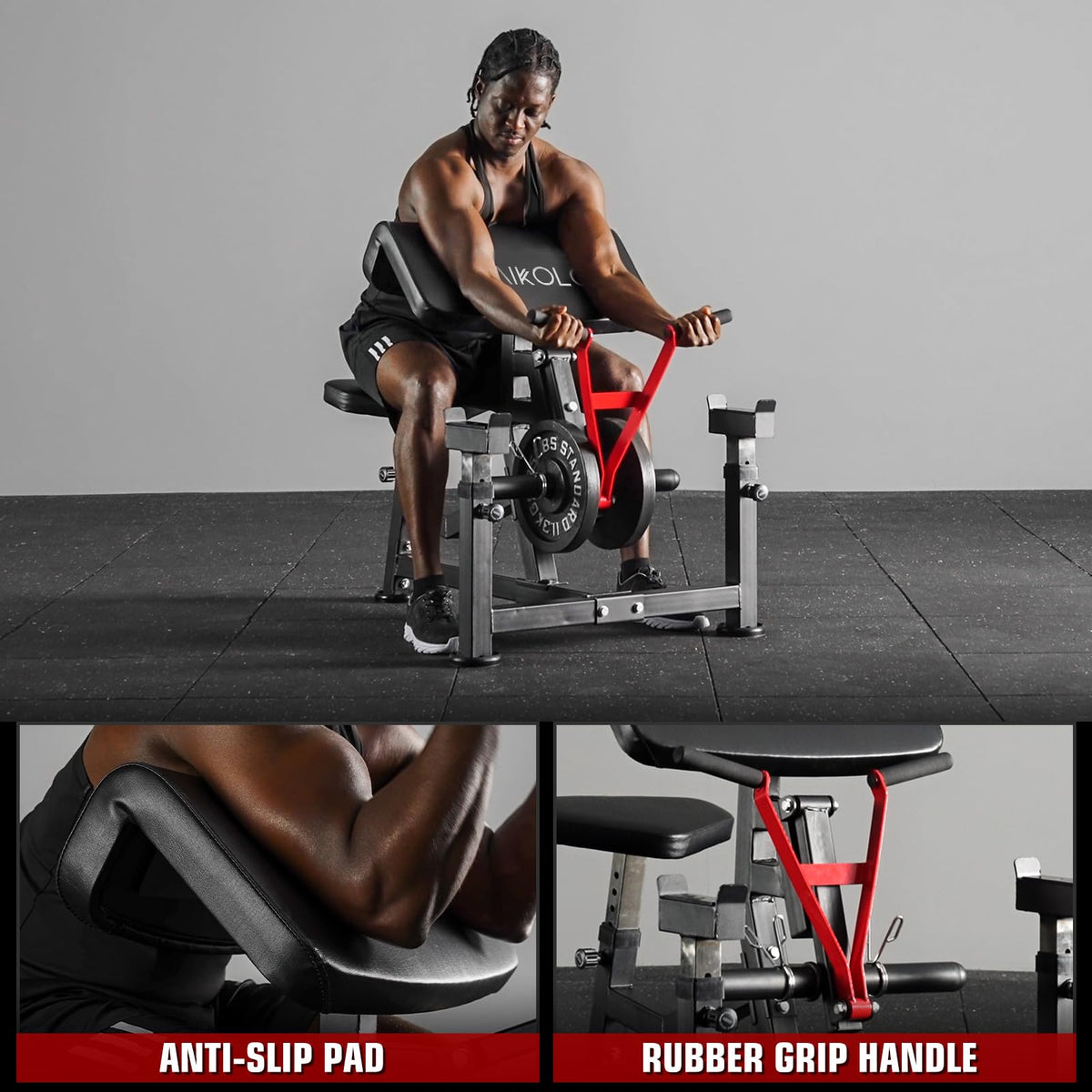 Mikolo Preacher Curl Bench, Plate Loaded Bicep Curl Machine, Bicep and Tricep Workout Equipment,2 in 1 Arm Training Machine for Home Gym
