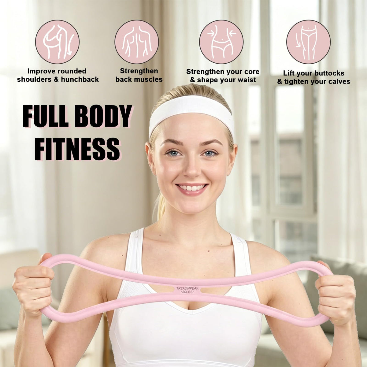 TREKONPEAK Figure 8 Resistance Bands, 8-Shaped Exercise Band for Women Arms Shoulder Back Legs Stretching Pilates Yoga (Pink 20Lb & Purple 30Lb)