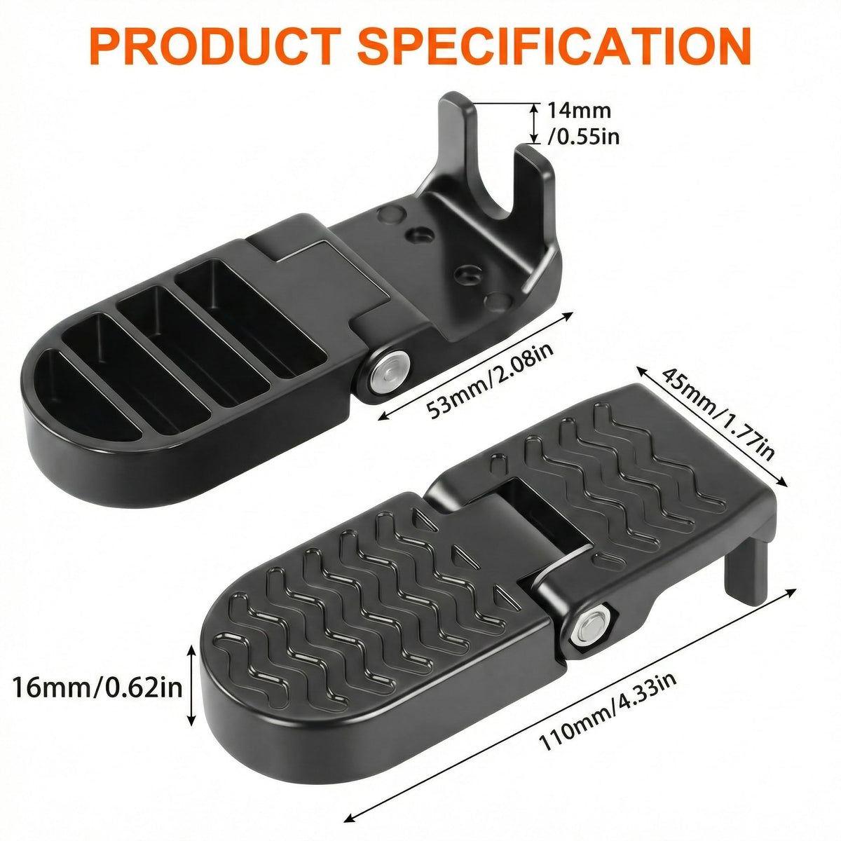 RHEOLITH Heavy Duty E-Bike Foot Pegs for 15mm(0.59") Axle ONLY, Anti-Slip Foldable Rear Pedals for Passenger, Manganese Steel Reinforced Aluminum Bike Footrests for E-Bike, MTB & Folding