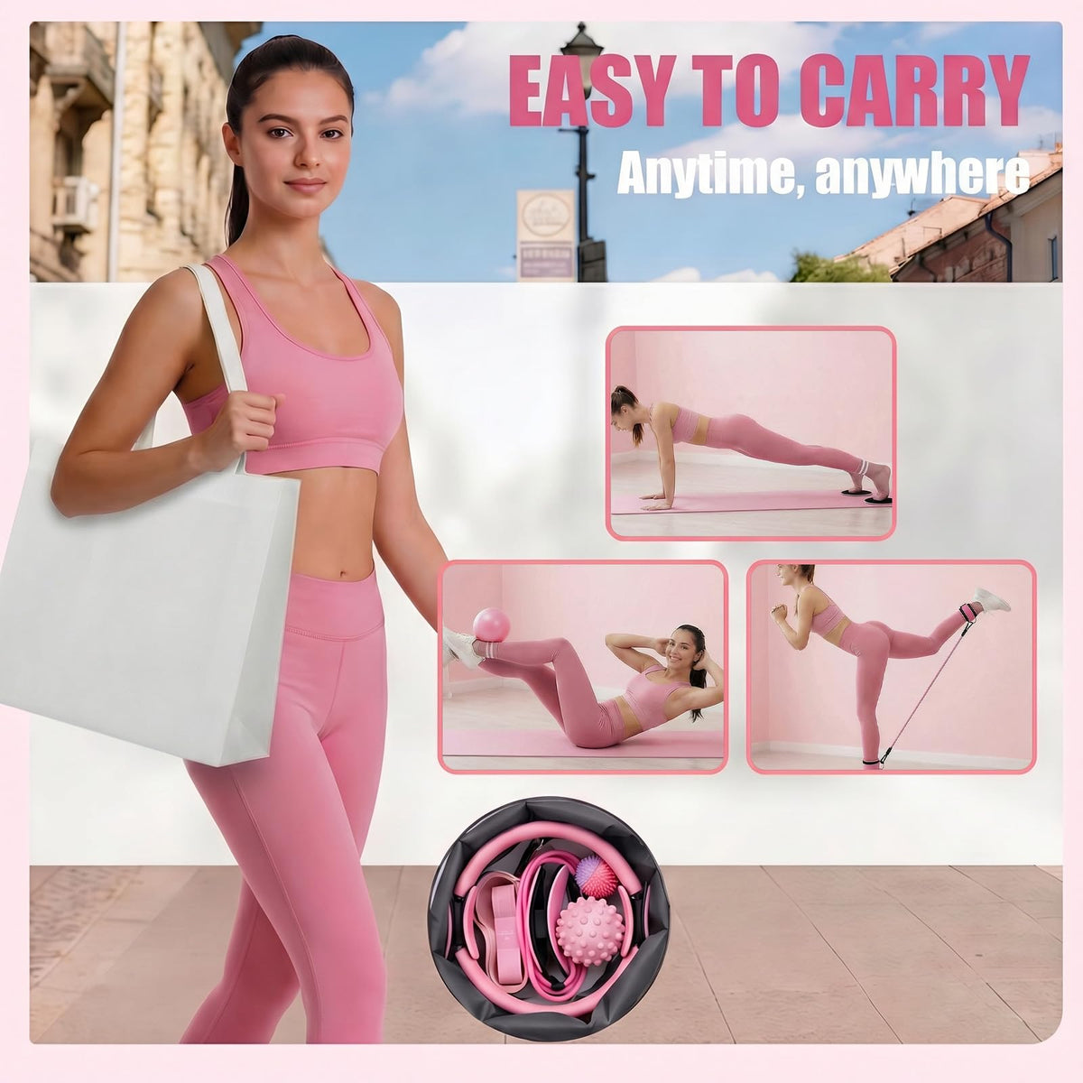 18PCS Ultimate Home Pilates Circle Kit,Professional Pilates Equipment Set with Magic Pilates Ring, Ball & Yoga Mat for Full Body Toning Women,Portable At Home Workout Equipment for Core Strength