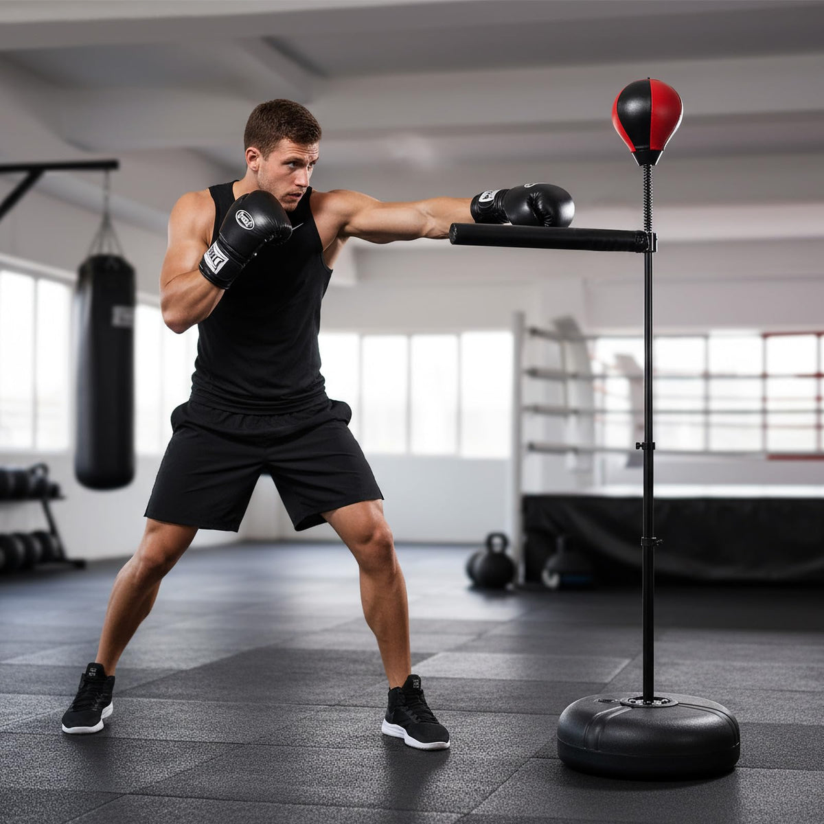 INNOLIFE Freestanding Punching Bag,Adjustable Height Home Boxing Training Equipment for Adults,Durable Boxing Bar & Stand with Stable Base for Fitness Workouts,Red