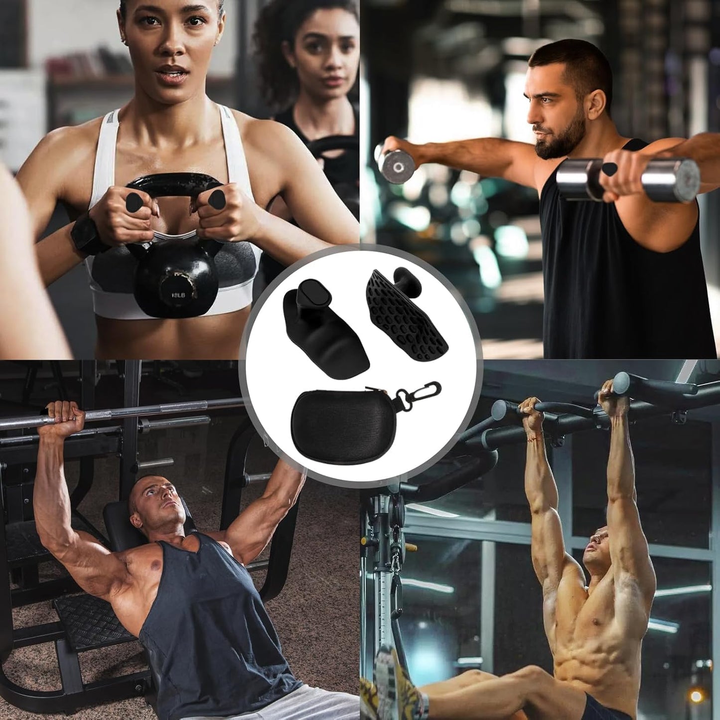 Anti-Slip Workout Grips,Rubber Hand Protector Gloves Improves Grip Strength ,Workout Gloves for Weight Lifting,ryptfit Grips,Pull Up,Dumbbell,Training,Applicable for Both Men and Women (Black)