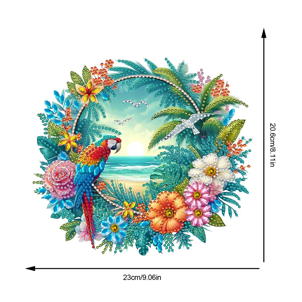 C'eitura DIY Acrylic Beach Flower Parrots Diamond Painting Kit, 5D Special Shape Drill Ocean Art for Home Decor, Unique Summer Gift,Relaxing DIY Craft Kit for Adults & Teens