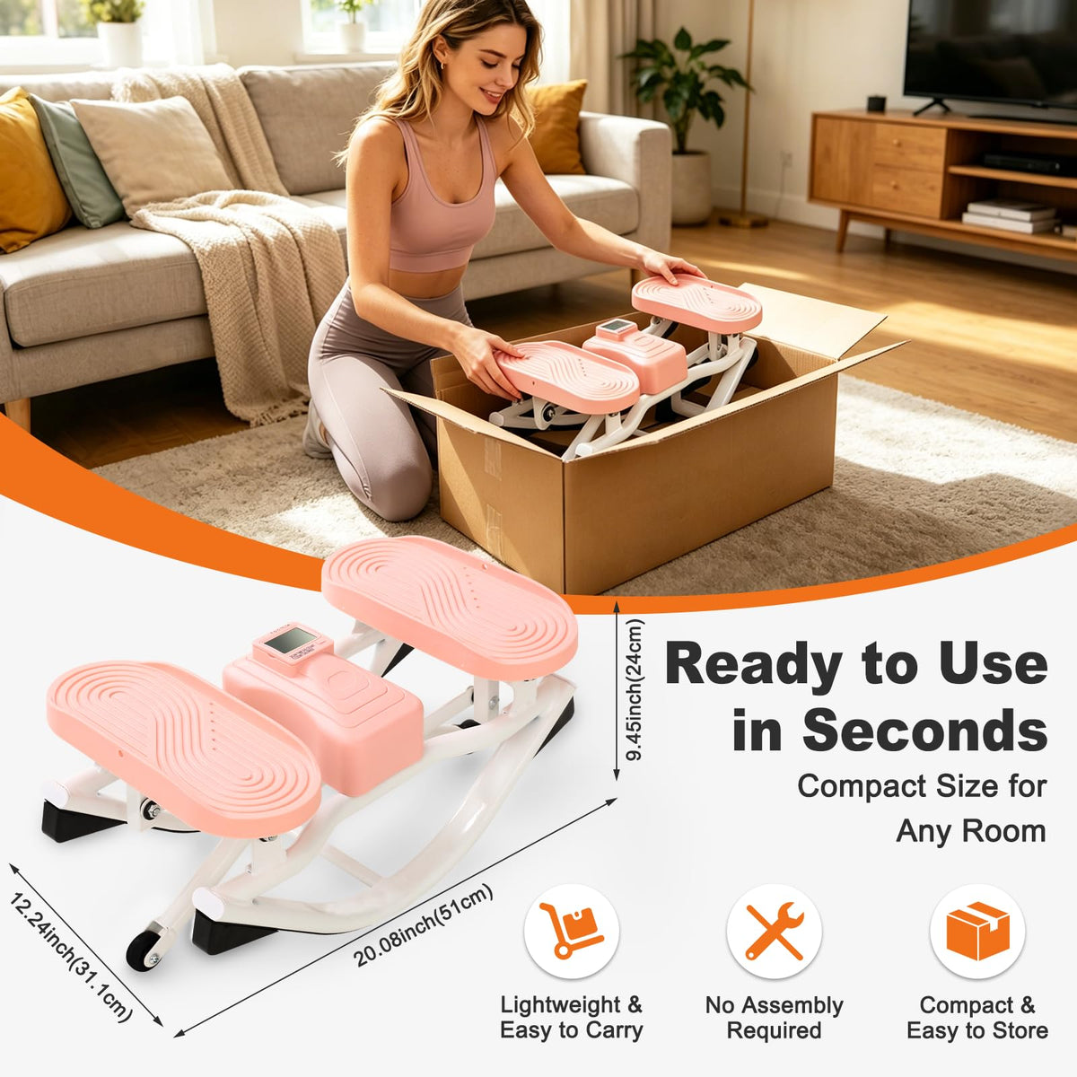 Rocking Steppers for Exercise at Home 3D Motion Stair Stepper with Resistance Bands 350 LBS Loading Capacity Exercise Equipment Low-Impact Balance Board for Full Body Workout