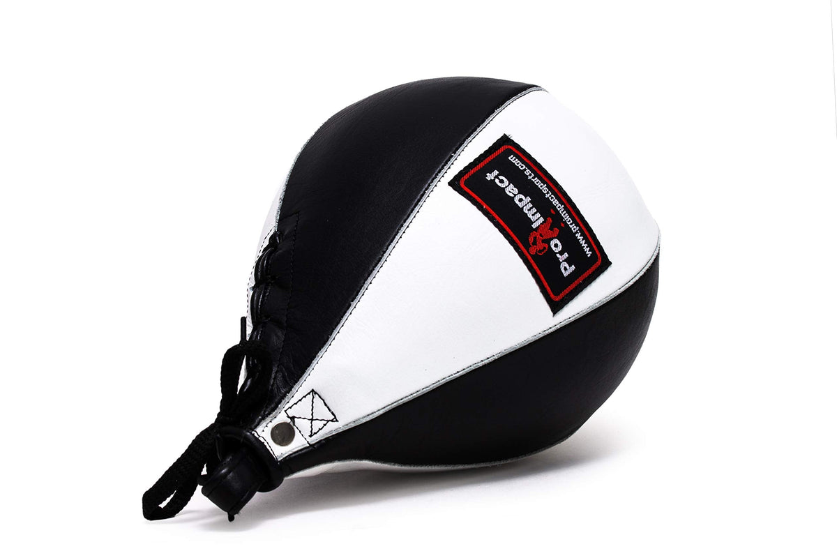 Pro Impact Genuine Leather Speedbag Black – Heavy Duty Leather Hanging Swivel Punch Ball for Boxing MMA Muay Thai Fitness or Fighting Sport Training (White Black Medium)