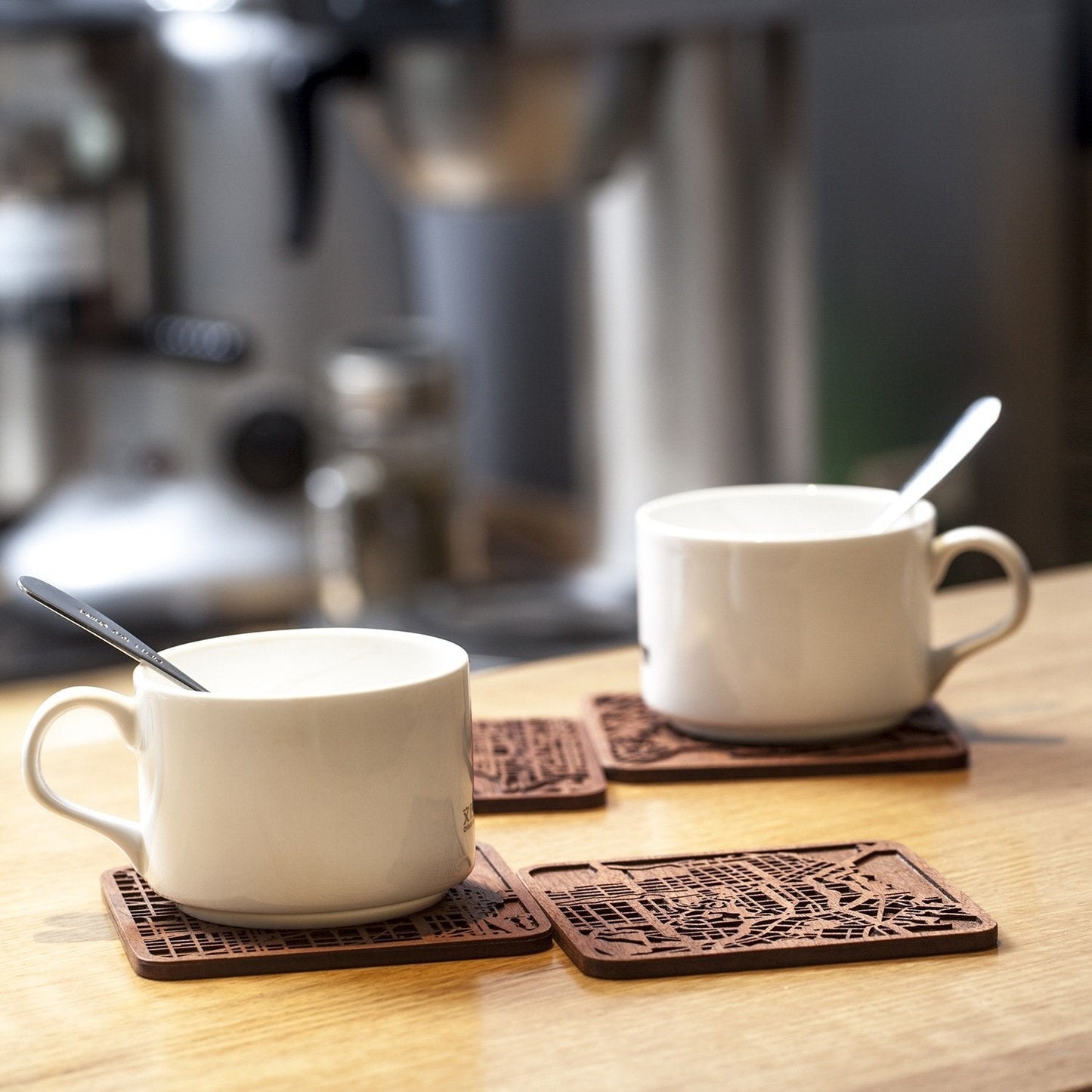 Rio de Janeiro Map Coaster by O3 Design Studio, Set Of 4, Sapele Wooden Coaster With City Map, Handmade