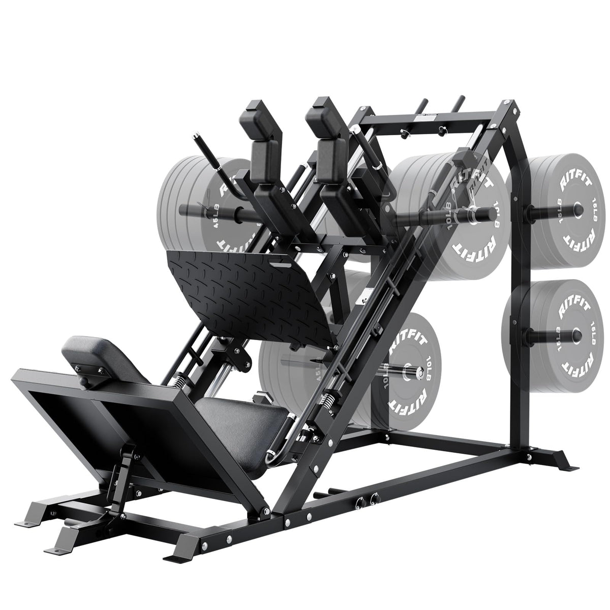 RitFit Gazelle Pro 3 in 1 Leg Press and Hack Squat Machine - High-Tensile Steel Leg Press Machine, 2000lbs Capacity, Adjustable Angles with Weight Storage (Black (with Pull up Band))