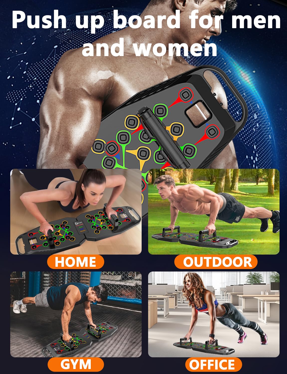 BBTOPS Foldable Push UP Board,Portable 20-in-1 Push UP Bar at Home Gym,Pushup Handles for Floor, Fitness Accessories Training Equipment For Man and Women (Solo-Black)