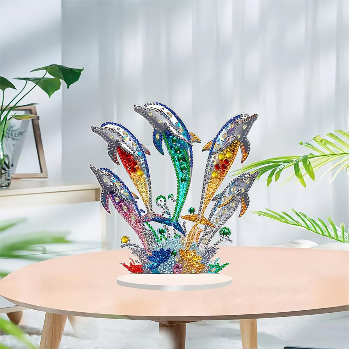 LIULIMI DIY 5D Painting Kits, Special Shaped Crystal Art Kit, Stand Up Acrylic Tabletop Ornament Making Kit, Two-Sided Painting, Great Holiday Gift(Dolphins)