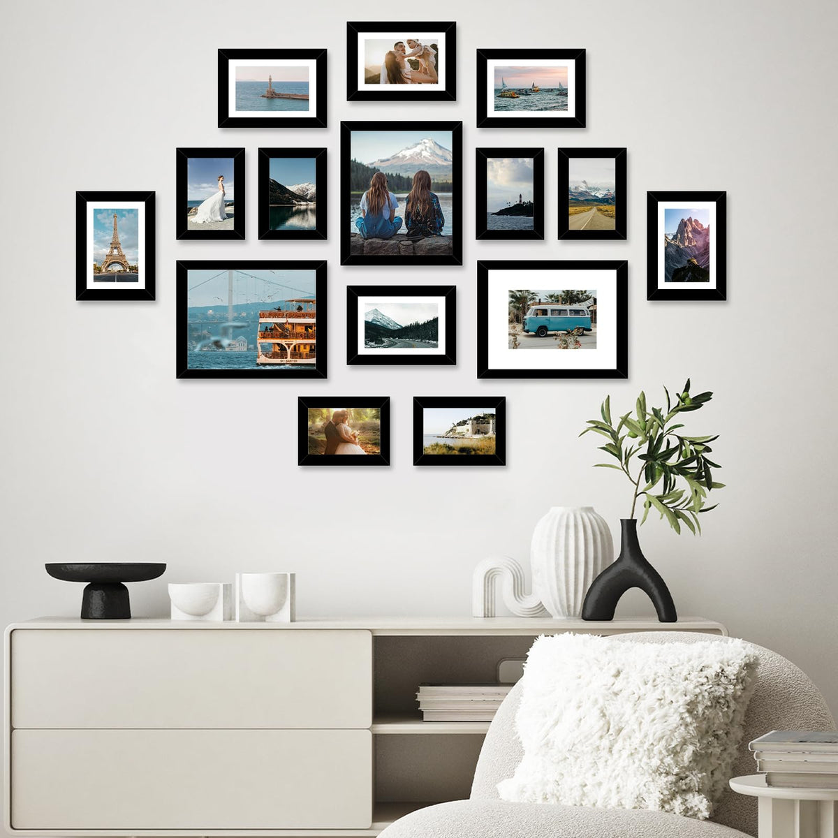 JCJMY 15 Pack Picture Frames Collage Wall Decor for Wall Hanging or Tabletop, Gallery Wall Frame Set for Family, Multi Sizes Photo Frames Collage Including 3Pcs 8x10, 6Pcs 5x7, 6Pcs 4x6, Black