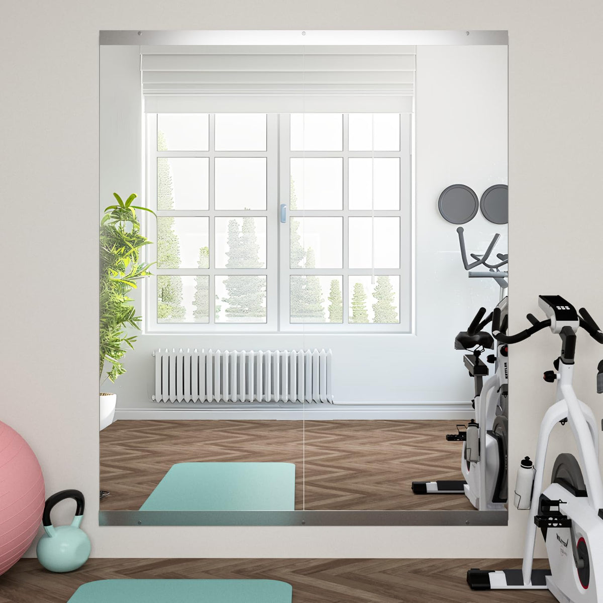 NEUWEABY Home Gym Mirror, 57''X24''-2PCS Large Yoga Mirror, Frameless Full Length Mirrors for Fitness, Tempered Glass, Wall Mounted for Dance Studio, Garage