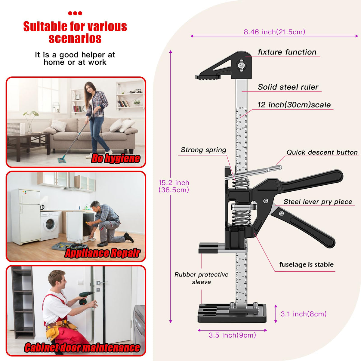 RENYINDA Labor-Saving Arm Jack Multifunctional Construction Jacks, Furniture Jacks,Lift Height 9 inches 400lb Load-Bearing for Installing Windows and Doors, Lifting Furniture, Woodworking Tools