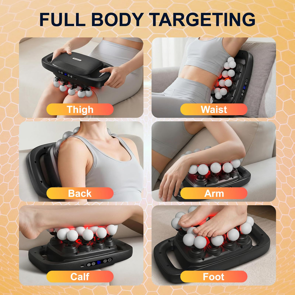 Mekanic 20-Head Massage Gun Deep Tissue with Soothing Warmth, 3 Modes & 30 Intensities, Quiet Multi-Head Back Massager for Pain Relief, Electric Percussion Muscle Massager for Neck, Shoulders,and Legs