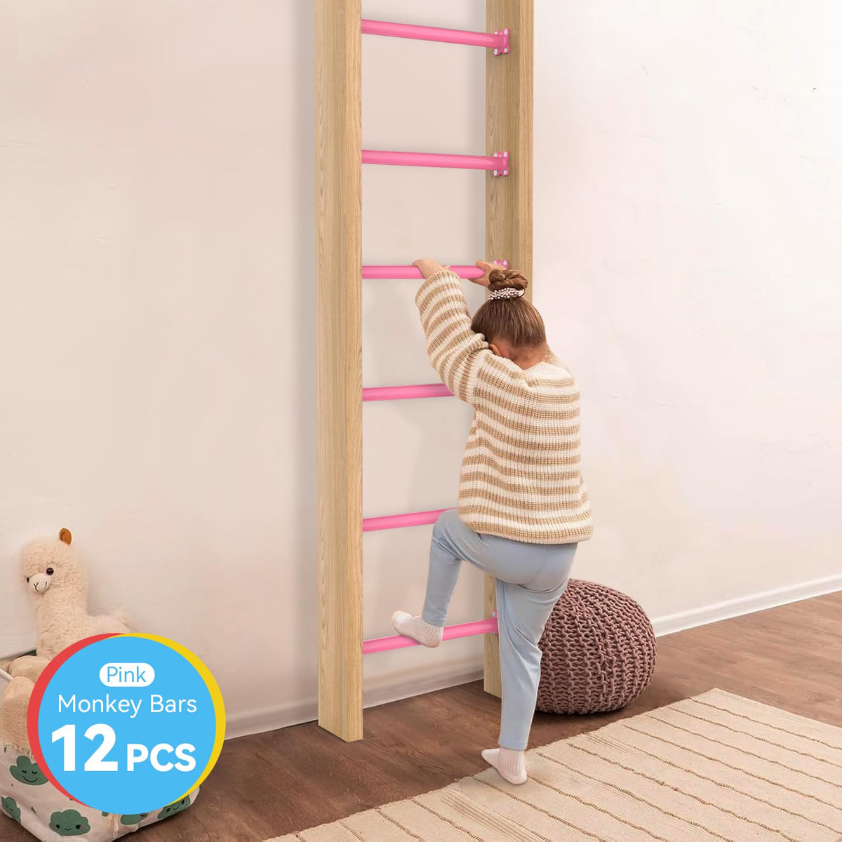 SUNSHINE FARMRE 16.5 Inch Monkey Bars Kit Playground Monkey Bar Ladder Rungs for Backyard Indoor Outdoor Metal Monkey Bars Swing Set Playset Accessories (Pink, 12 Pcs)