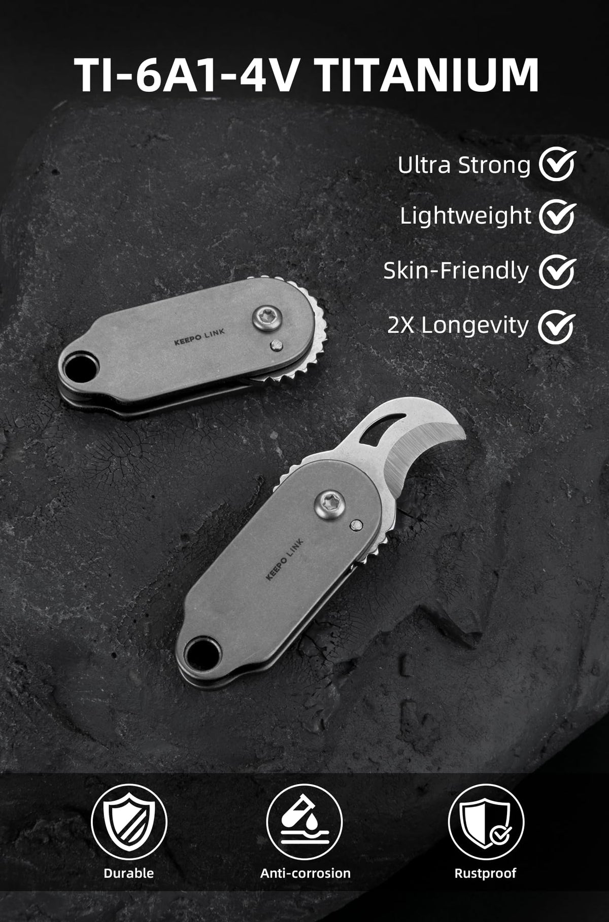 KEEPO LINK Mini Titanium Pocket Knife for Everyday Use ā Razor-Sharp Versatile Blade, Small Folding Knife as an EDC Tool for Men (Gunmetal Grey)