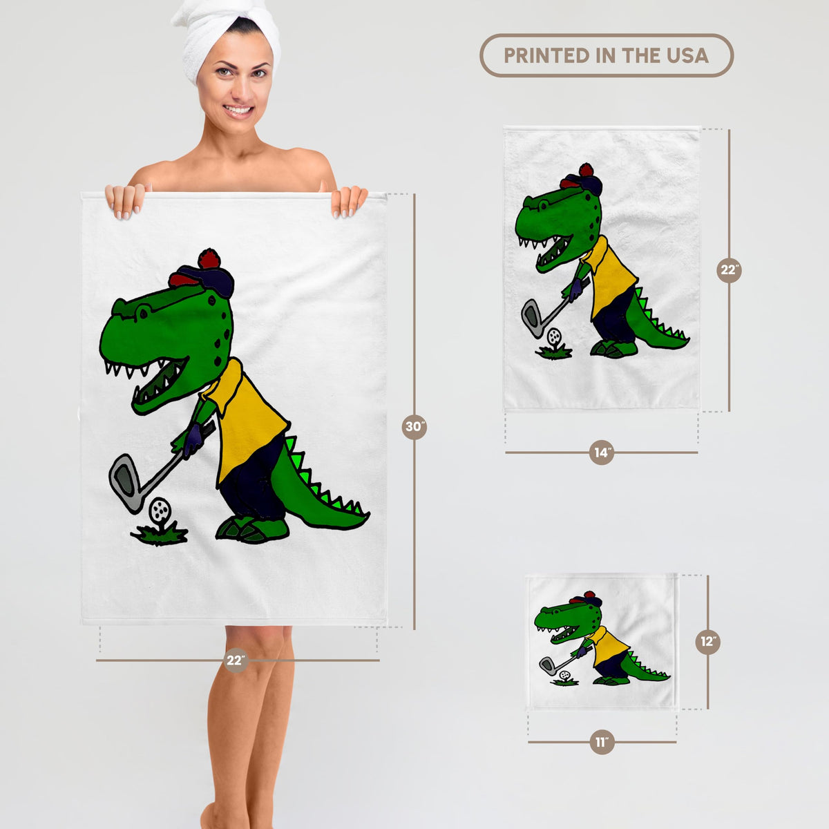 3D Rose TWL_240039_1 Funny Alligator Playing Golf Towel, 15" x 22"