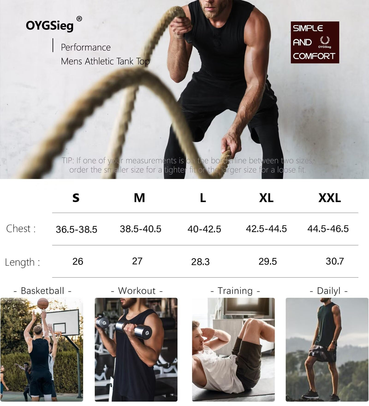 OYGSieg 6 Pack Men's Quick Dry Workout Tank Tops Breathable Gym Sleeveless Muscle Shirts for Active Men SetA L
