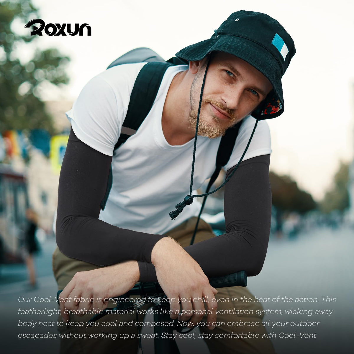 ROXUN 2 Pairs Arm Sleeves, Cooling UV Sun Protection Sports Compression for Men/Women Black+White