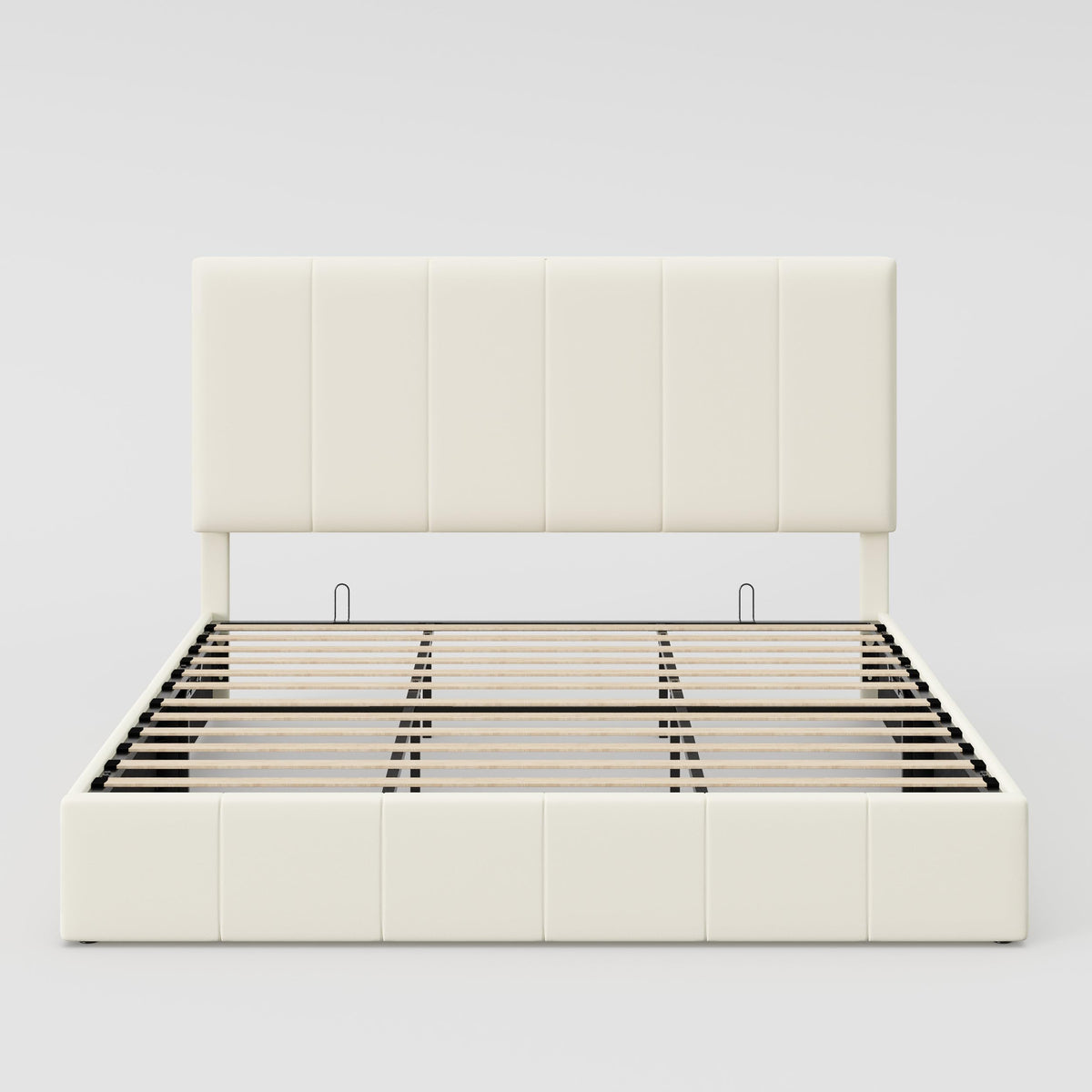Allewie King Size Velvet Lift Up Storage Bed Frame, Vertical Channel Tufted Headboard, Hydrualic Underneath Storage, Upholstered Platform Bed, Wooden Slats Support, No Box Spring Needed, Cream