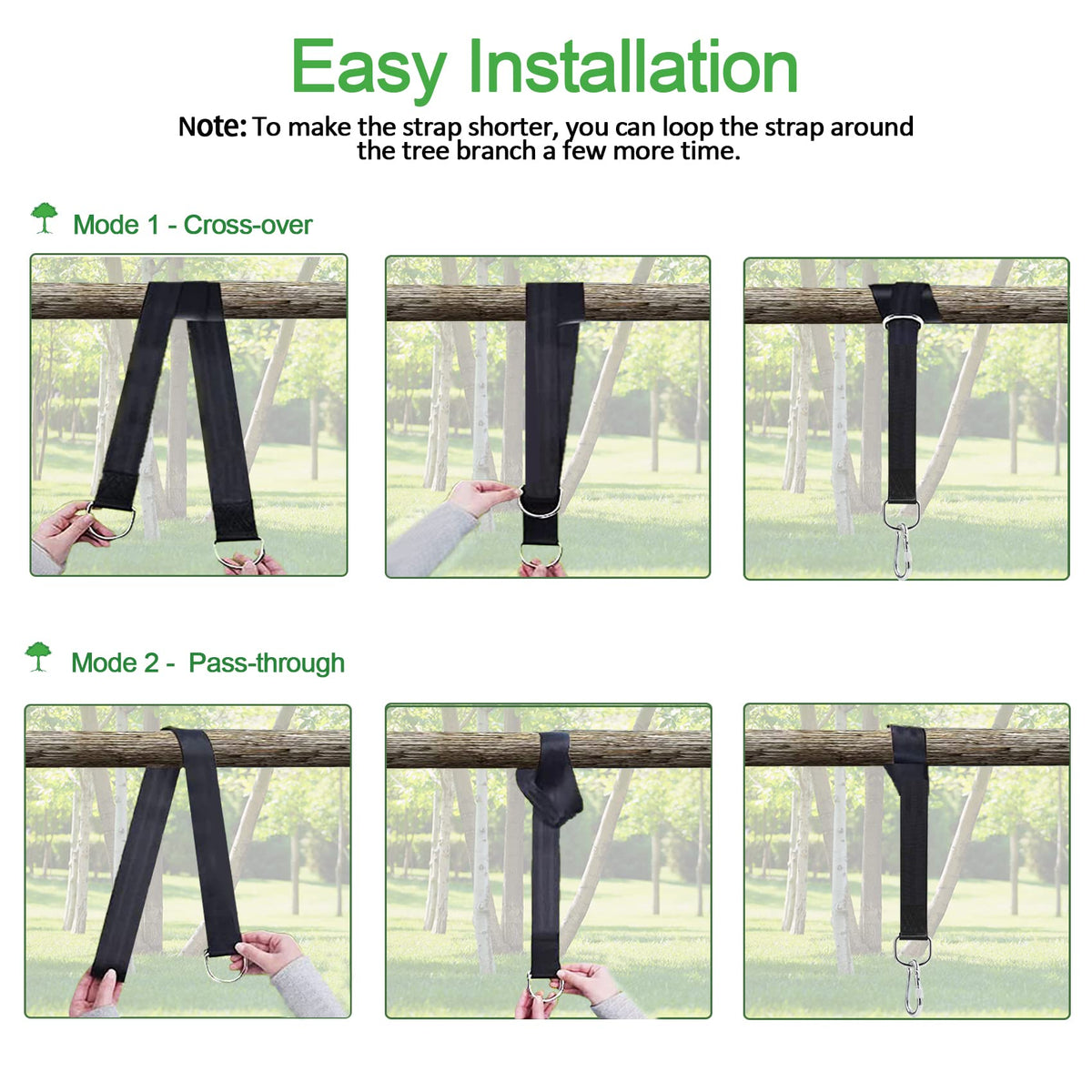 Werfeito Tree Swing Straps Hanging Kit (Set of 2), 3FT/8FT/10FT/20FT/30FT Tree Swing Straps Holds 5000 lbs with Tree Protector, Heavy Duty Carabiner and Swivel Perfect for Swings & Hammocks(20 FT)